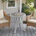 Round Ceramic Tile Outdoor Patio Bistro Table with Off White Metal Base-0