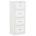 Vertical File Cabinet in White Wood Finish with 4 Lockable Storage Drawers-0