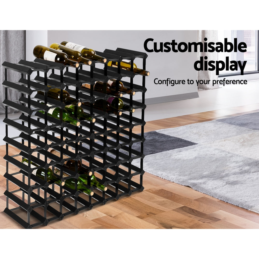 NNEDSZ 72 Bottle Timber Wine Rack Wooden Storage Wall Racks Holders Cellar Black-2