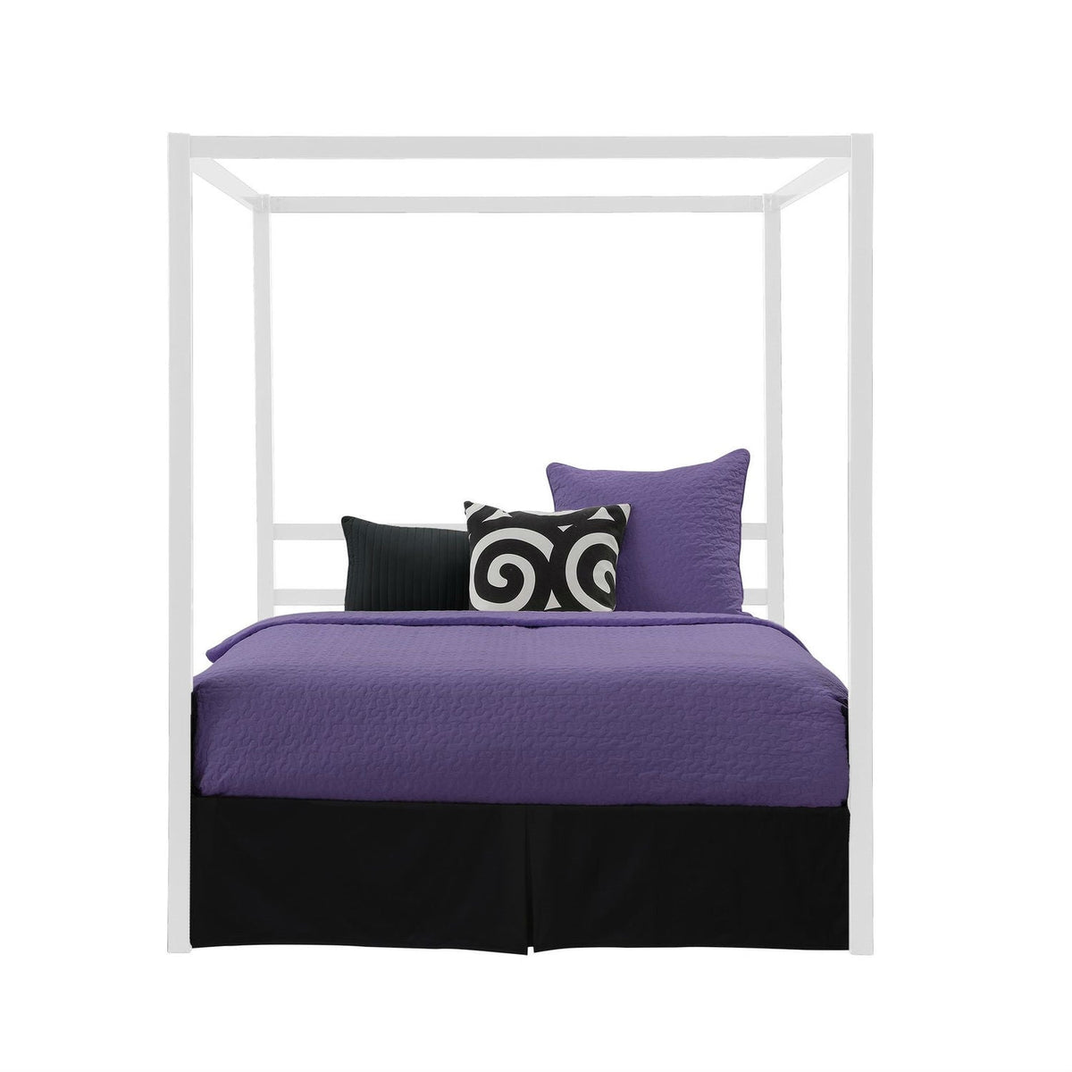 Queen size Modern White Metal Canopy Bed - No Box-Springs Required-1