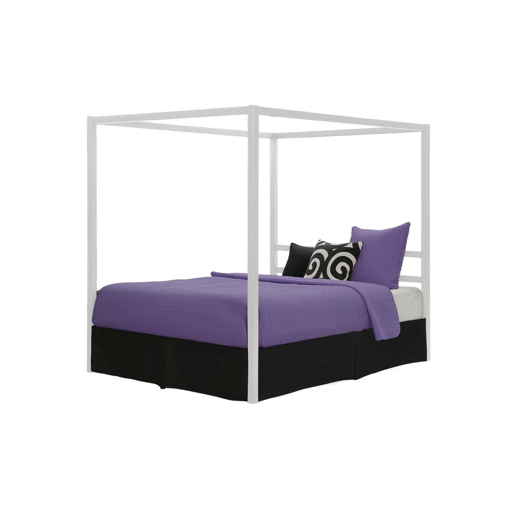 Queen size Modern White Metal Canopy Bed - No Box-Springs Required-2