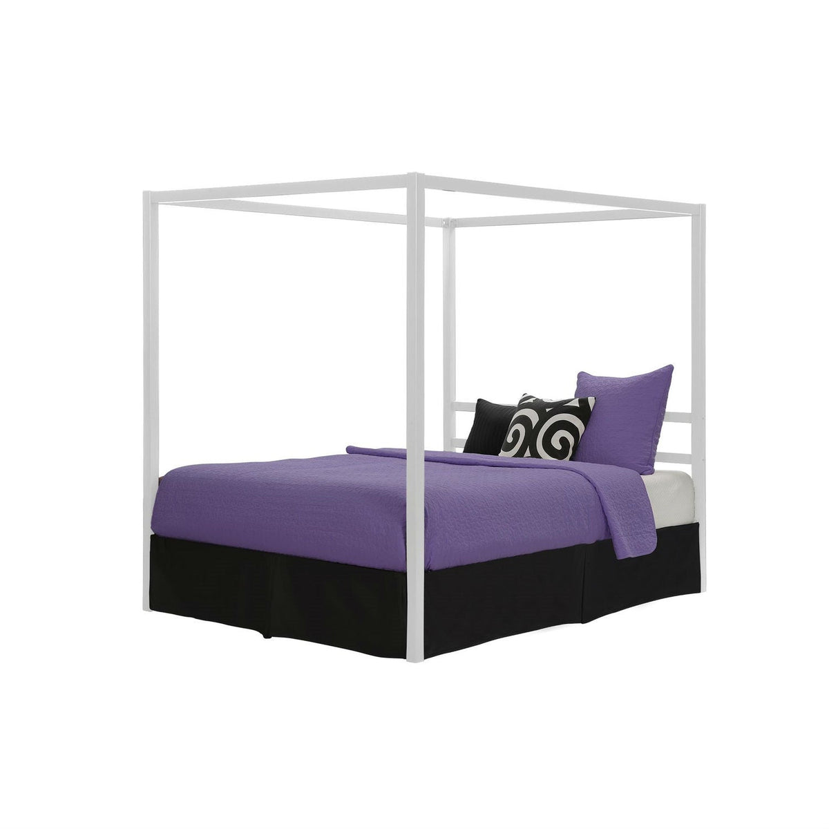 Queen size Modern White Metal Canopy Bed - No Box-Springs Required-2