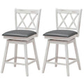 Set of 2 White Wood 24-in Counter Height Farmhouse Swivel Cushion Seat Barstools-0