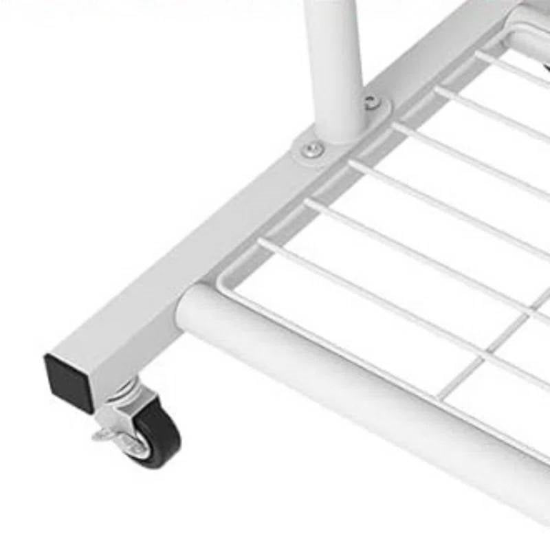 White Modern Garment Rack Clothes Hanging Rod with Lockable Wheels-2