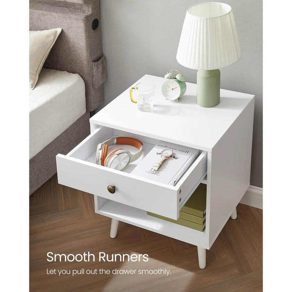 Mid-Century Modern Bedroom 1-Drawer Nightstand End Table in White Wood Finish-2