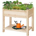 Solid Wood 2-Tier Raised Garden Bed Planter Bed with Bottom Storage Shelf-0