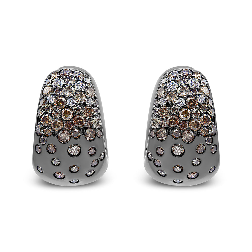 Black Rhodium over 18K White Gold 2 1/4 Cttw Prong and Bezel Set White and Brown Diamond Huggy Hoop Earring (F-G/Brown Color, VS1-VS2 Clarity)-0