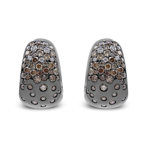 Black Rhodium over 18K White Gold 2 1/4 Cttw Prong and Bezel Set White and Brown Diamond Huggy Hoop Earring (F-G/Brown Color, VS1-VS2 Clarity)-0