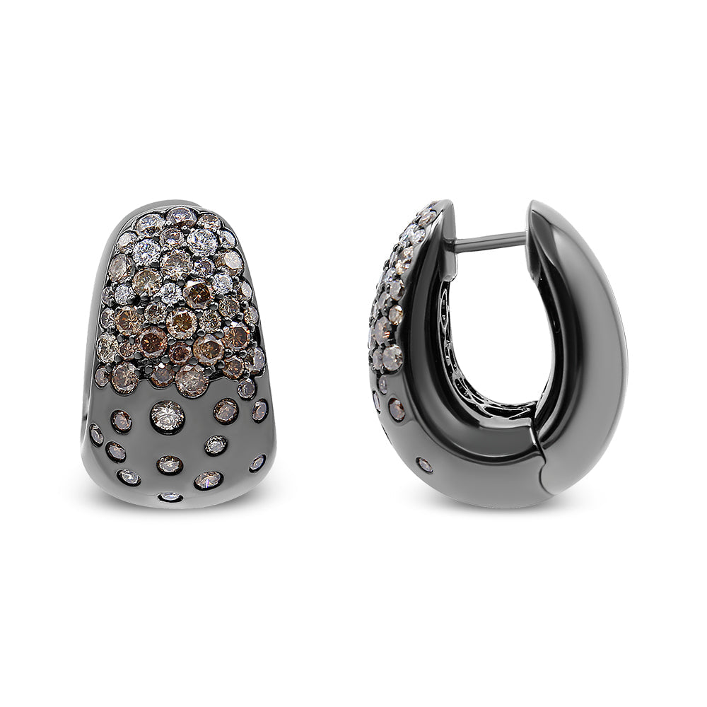 Black Rhodium over 18K White Gold 2 1/4 Cttw Prong and Bezel Set White and Brown Diamond Huggy Hoop Earring (F-G/Brown Color, VS1-VS2 Clarity)-1