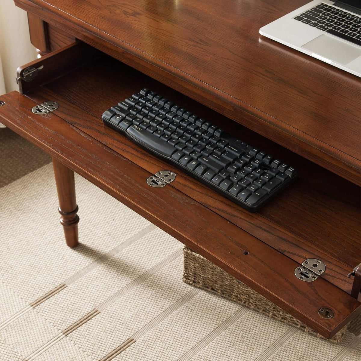Mission Oak Finish Desk 48Inch Solid Wood Keyboard Drawer-3