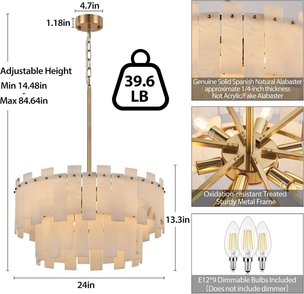 Spanish Gold Alabaster Chandelier 24 Inch Lighting