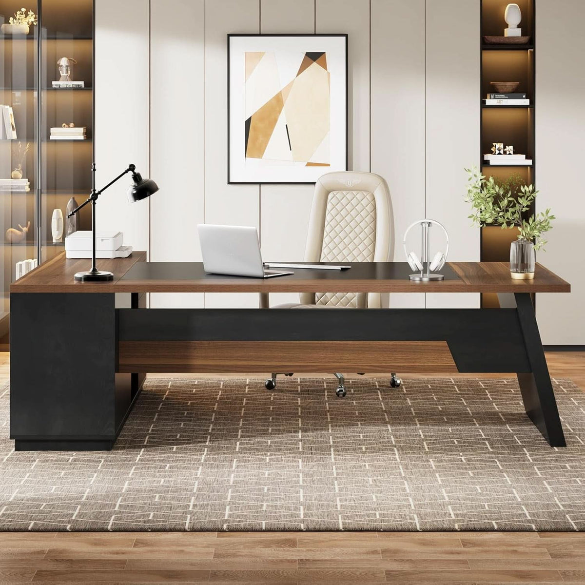 78 Inch Executive Desk Featuring Ample Storage Cabinets-3