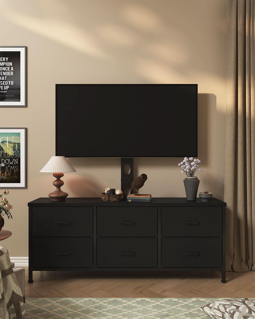 Black TV Entertainment Stand With Adjustable Mount-2