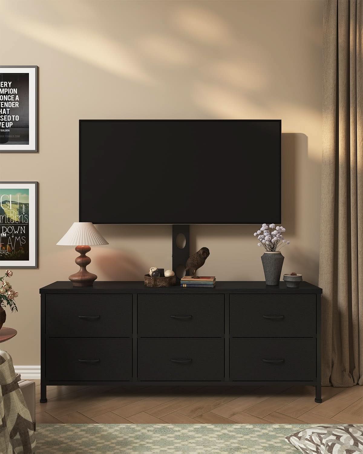 Black TV Entertainment Stand With Adjustable Mount-2