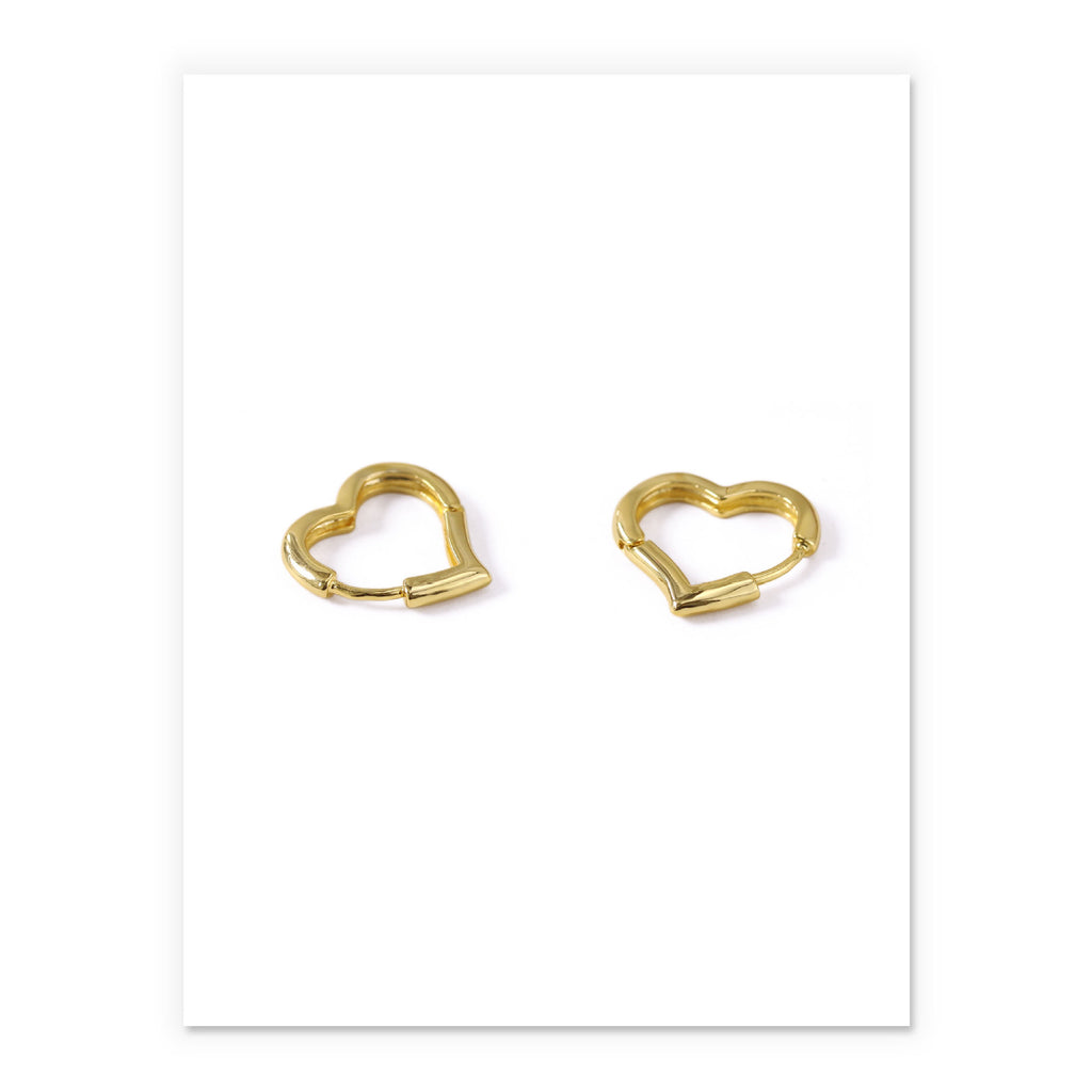Minimalist Hollow Heart Earrings in Brass with Gold Plating