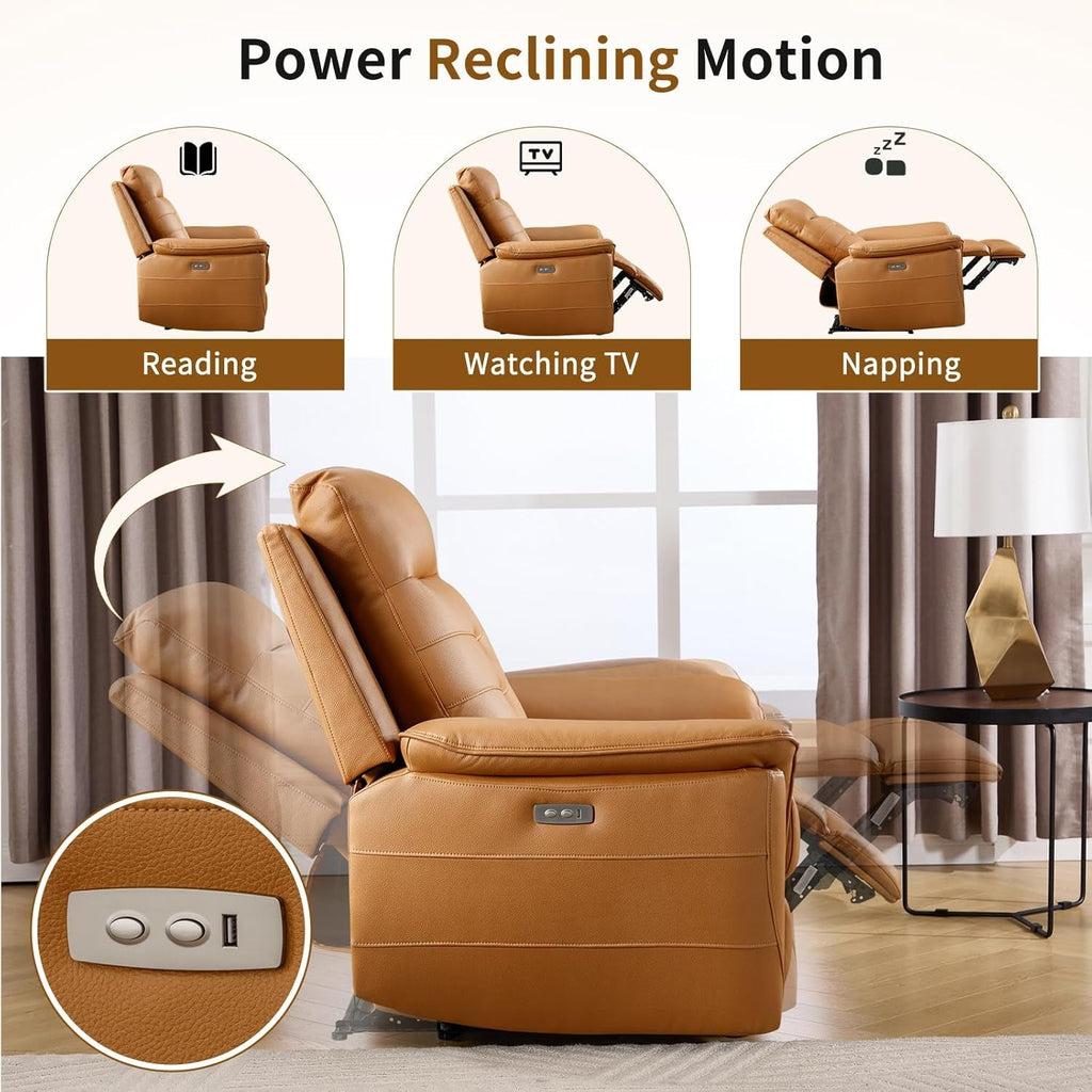 Bright Yellow Power Recliner Sofa Set Charging Port