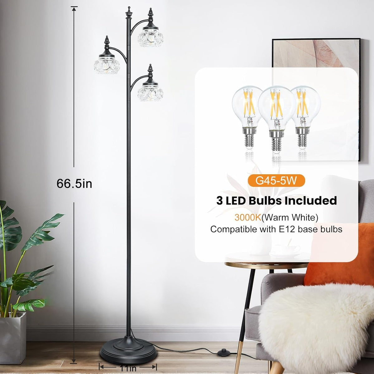 Black Floor Lamp Dimmable Illuminated Standing Light-4