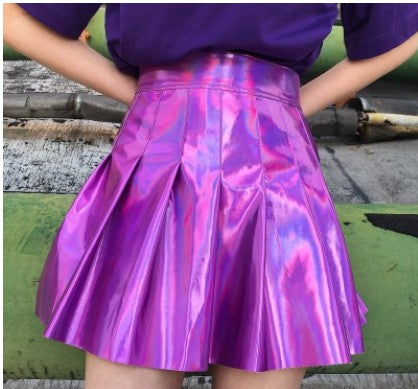 Fashion High-Waist Pleated Skirt with Shiny Finish