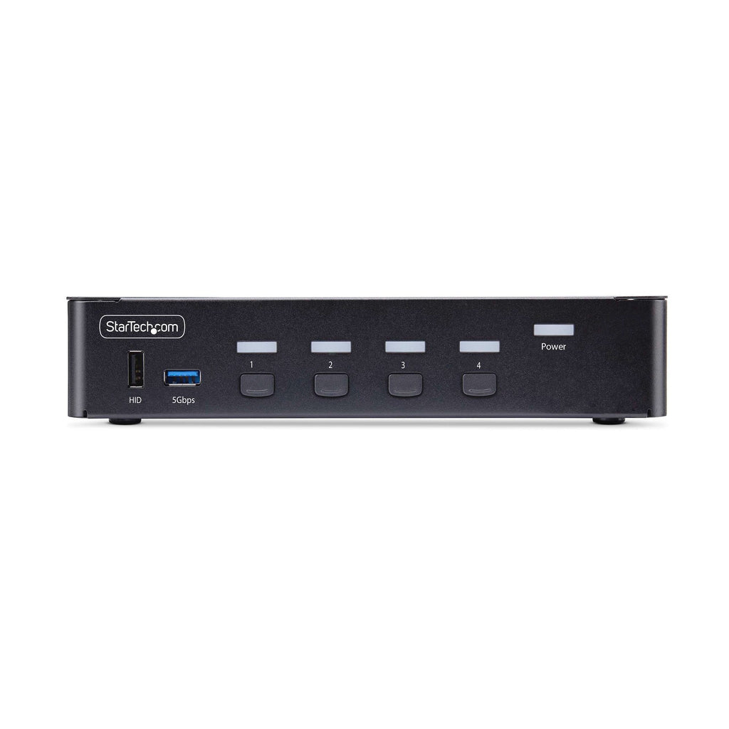 Star Tech 4-Port DisplayPort KVM Switch, 8K 60Hz / 4K 144Hz, Single Display, DP 1.4, 2x USB 3.0 Ports, 4x USB 2.0 HID Ports, Push-Button & Hotkey Switching, TAA Compliant - OS Independent, Metal Housing