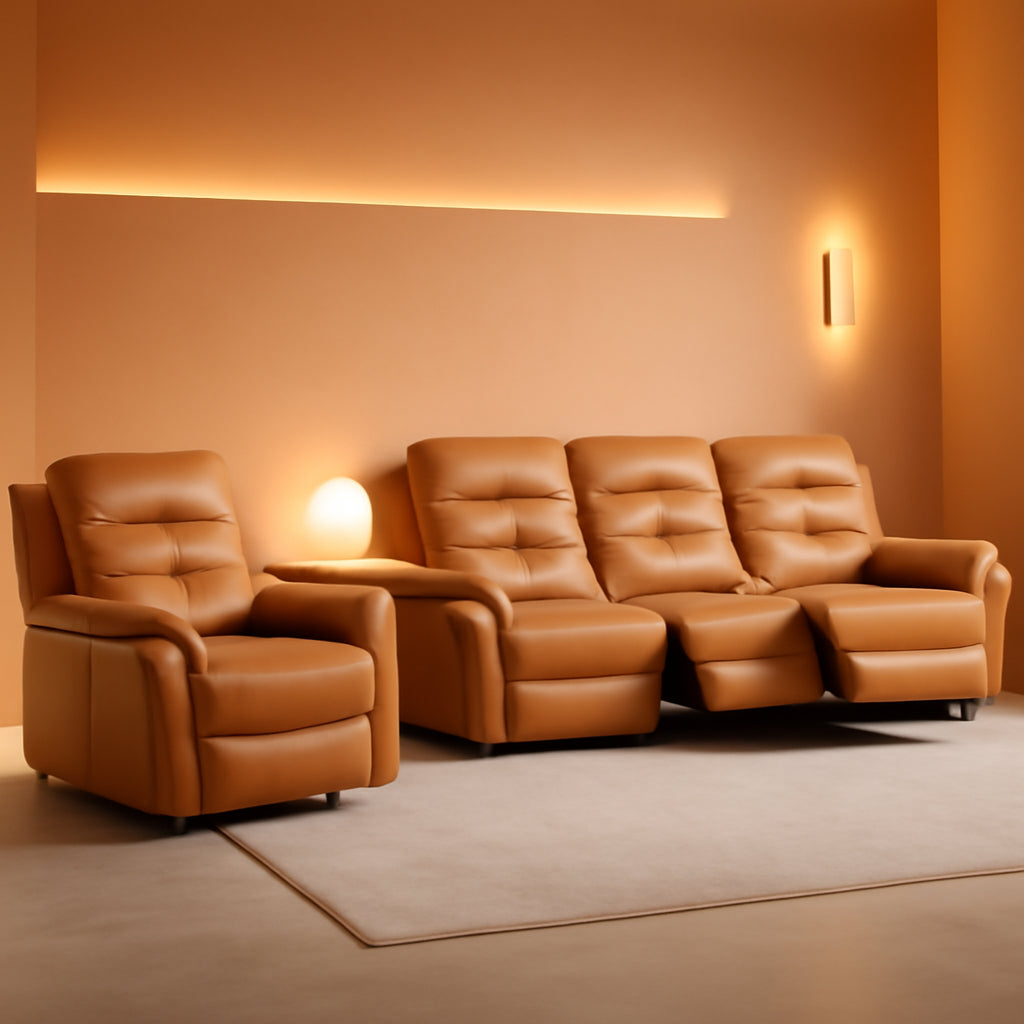 Bright Yellow Power Recliner Sofa Set Charging Port