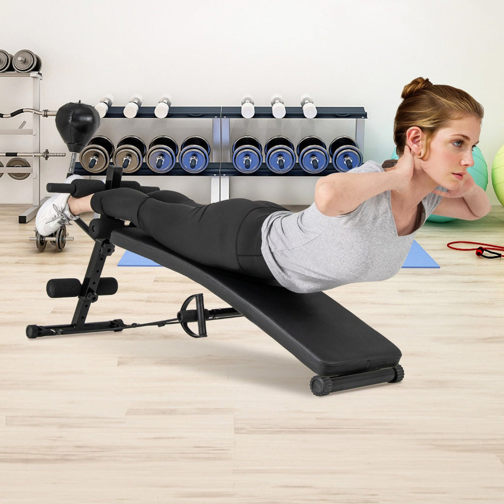 NNECW Foldable Decline Sit Up Bench with Speed Balland 2 Resistance Bands-0