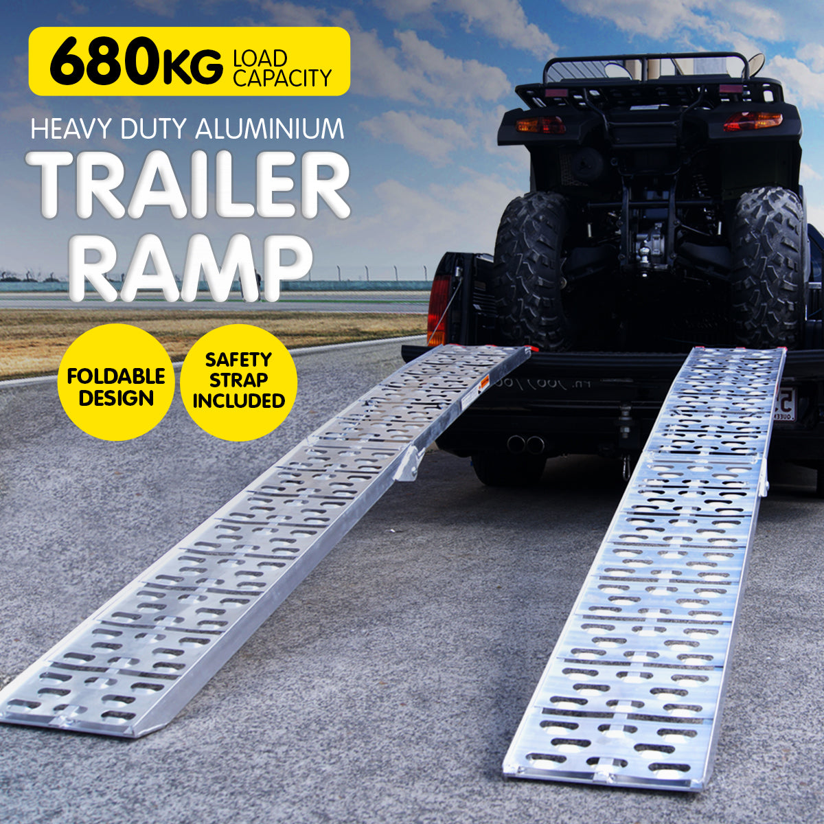 NNEDPE 2x Aluminium Folding Loading Ramps ATV Motorbike-0