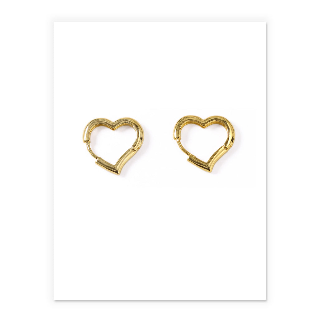 Minimalist Hollow Heart Earrings in Brass with Gold Plating
