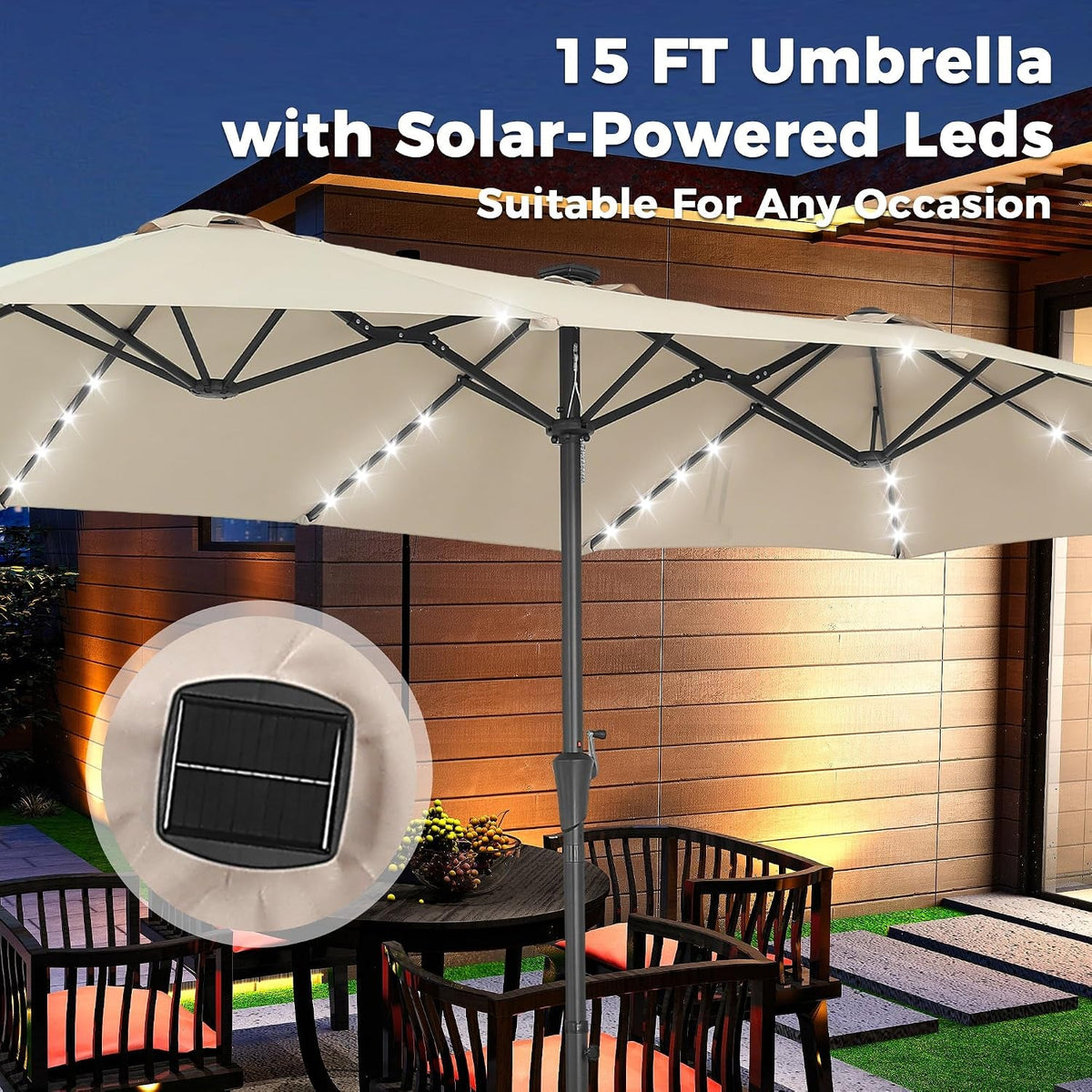 15Foot Double Sided Rectangular Patio Solar Umbrella-4
