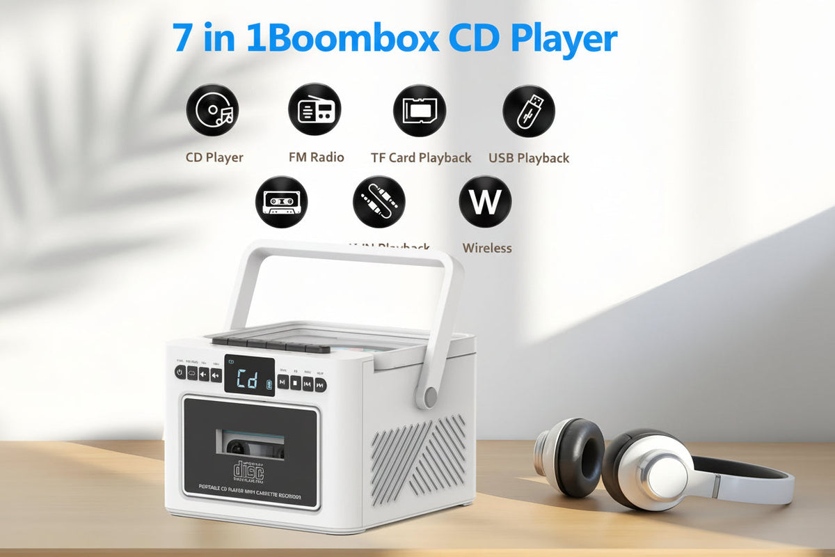 Portable CD Player Boombox with Radio and Tape Recorder-1