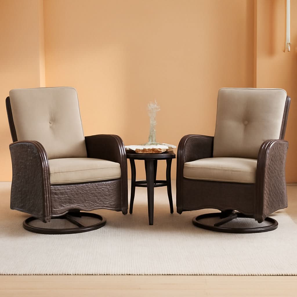 Outdoor Swivel Rocker Chairs 3 Piece Wicker Set Cushioned-0