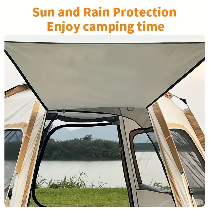 NNETM Hexagonal Fiberglass Pole Camping Tent - Silvery Glue Beige, 4-Person Capacity-2
