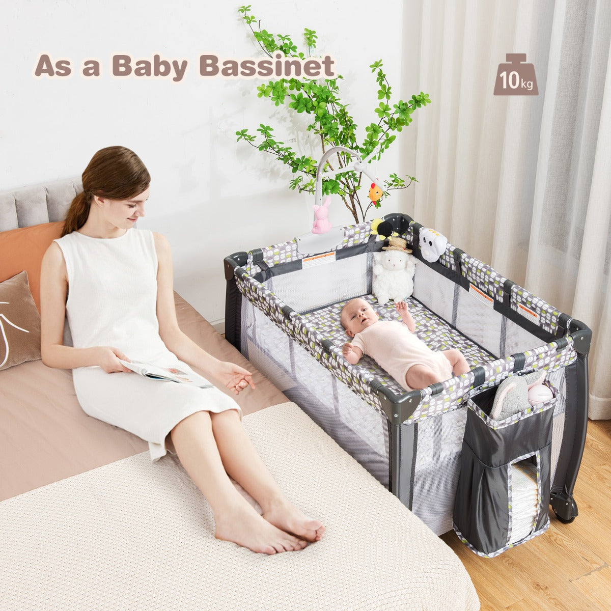 NNECW 3 in 1 Baby Portacot with Bassinet & Changing Table-0