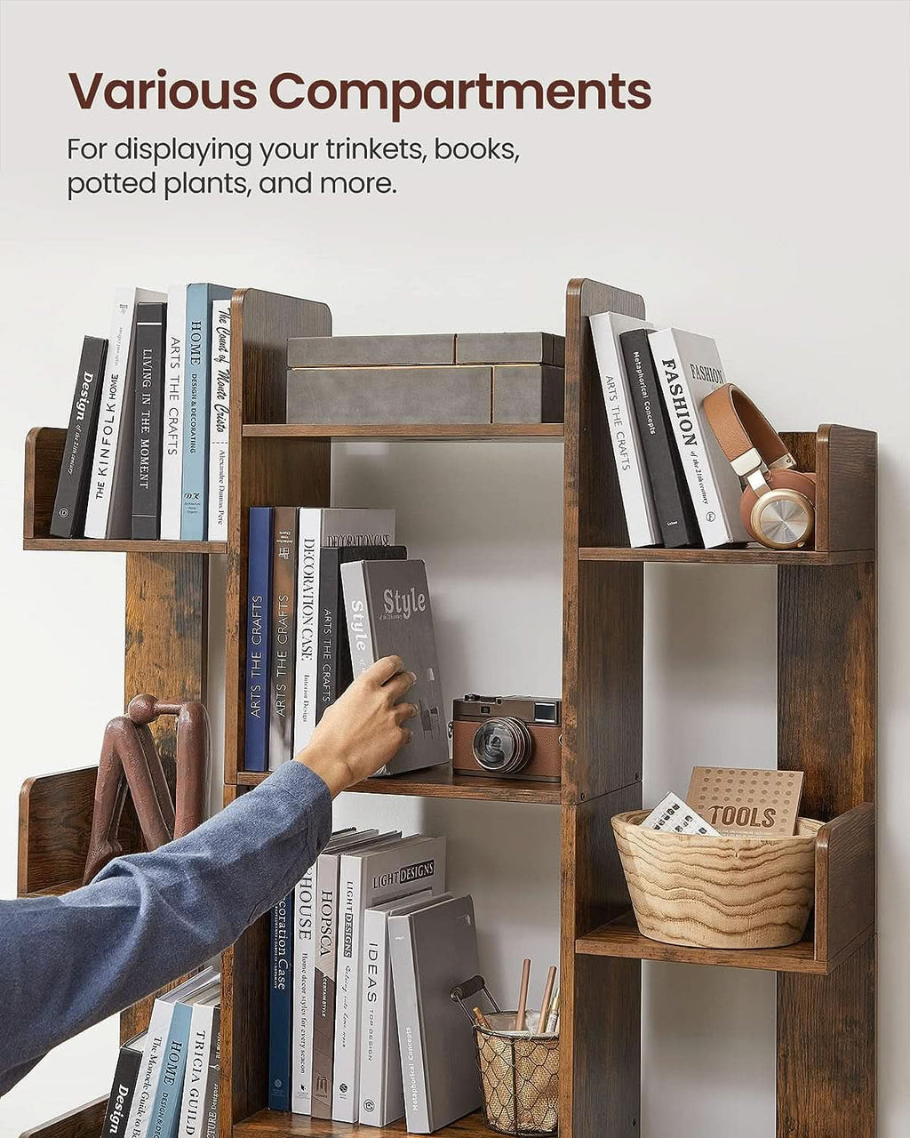Tree Shaped Bookcase Rustic Brown Tall With 13 Shelves-4