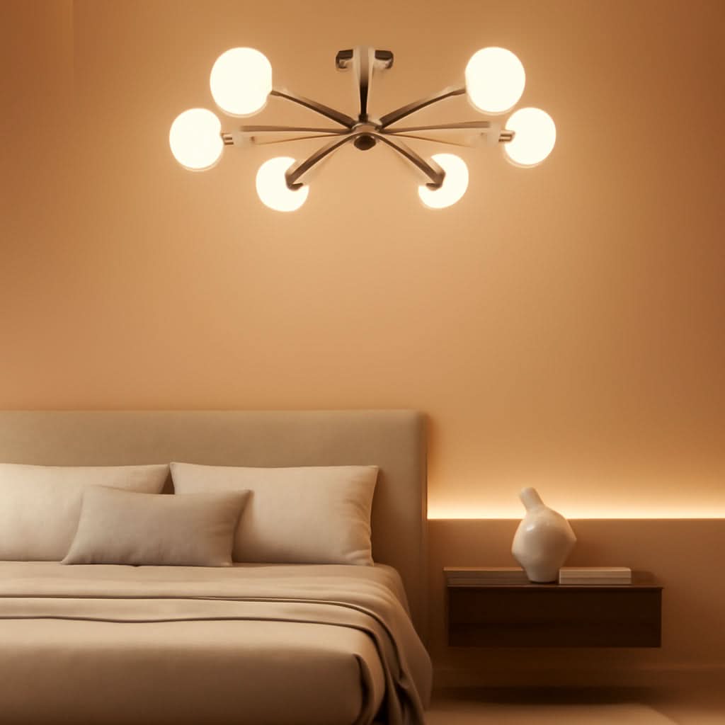 Six Light Sputnik Chandelier Brushed Nickel Fixture-0