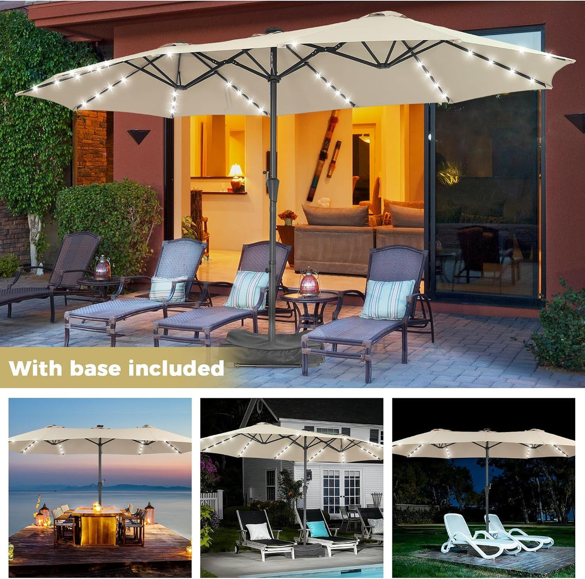 15Foot Double Sided Rectangular Patio Solar Umbrella-2