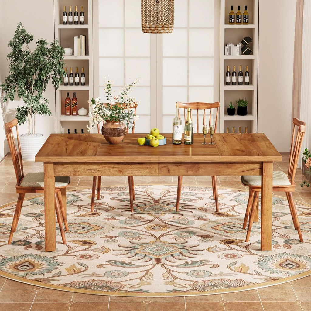 70.87 Inch Wood Dining Table Farmhouse Thickened Legs-2