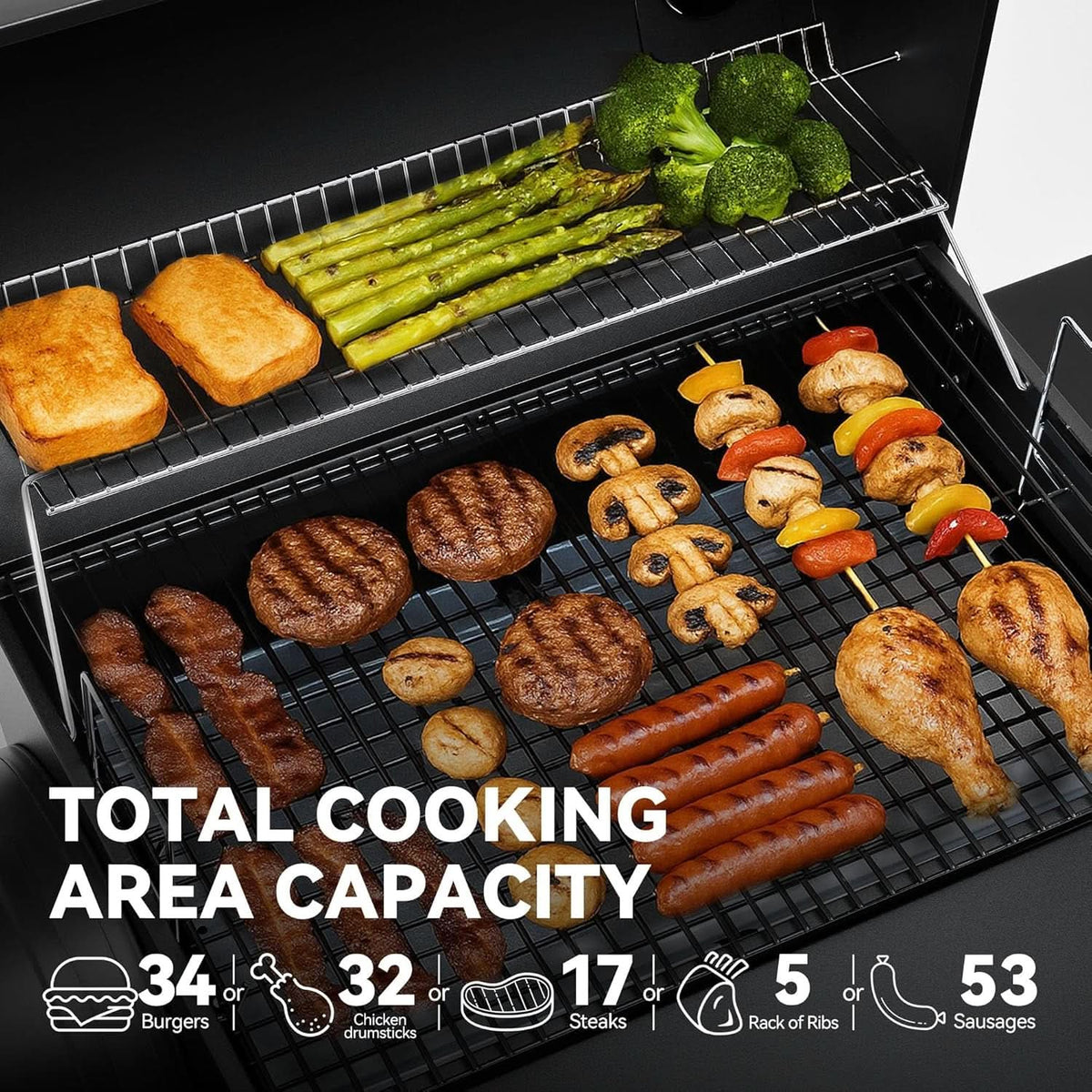 CC1830S Large Capacity Charcoal Grill Offset Smoker-4