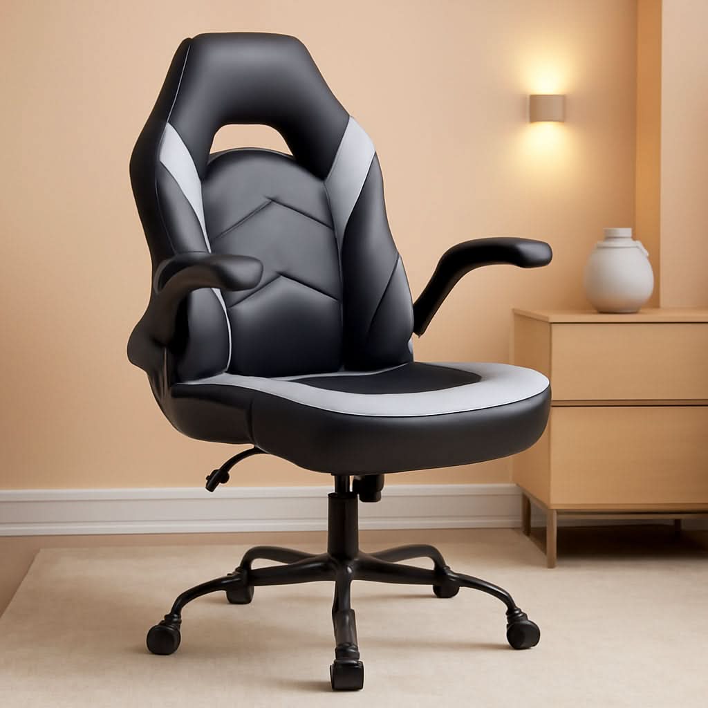 Big And Tall Leather Office Desk Gaming Chair With Adjustable Arms-0