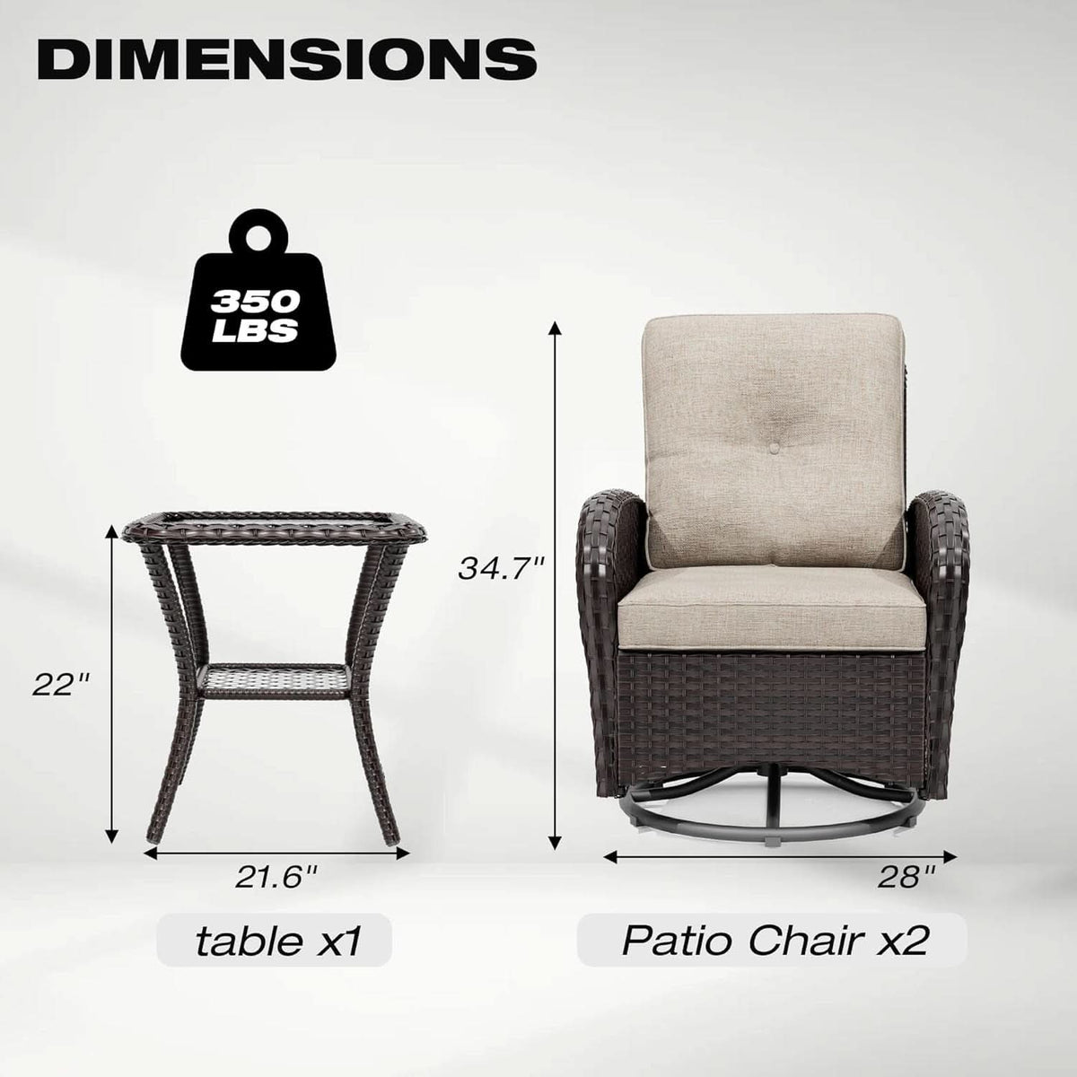 Outdoor Swivel Rocker Chairs 3 Piece Wicker Set Cushioned-2