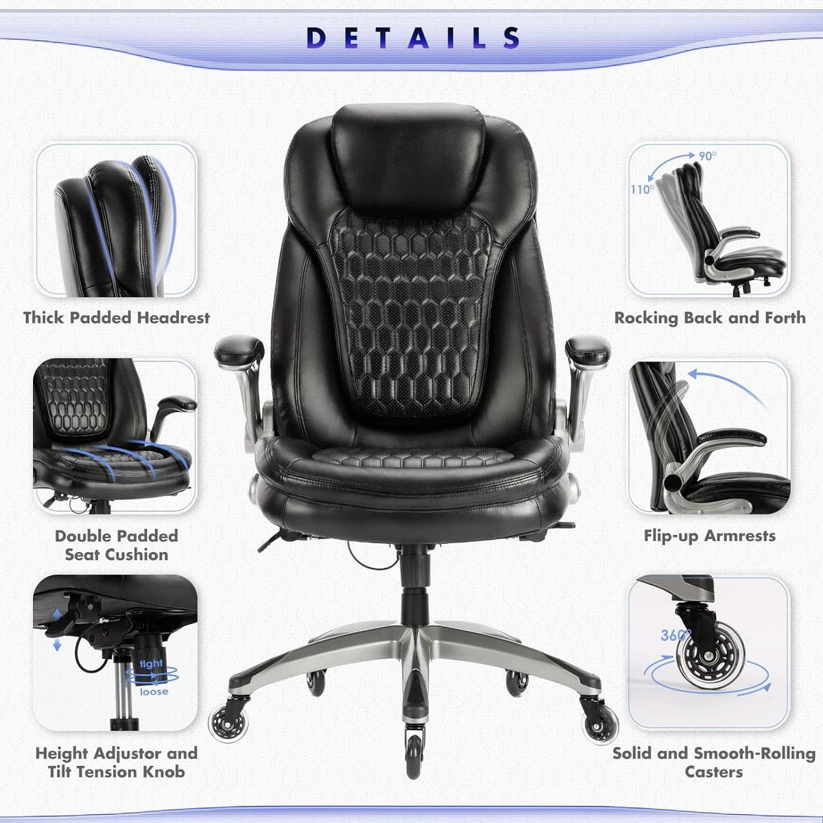 Ergonomic High Back Leather Office Chair For Home Use