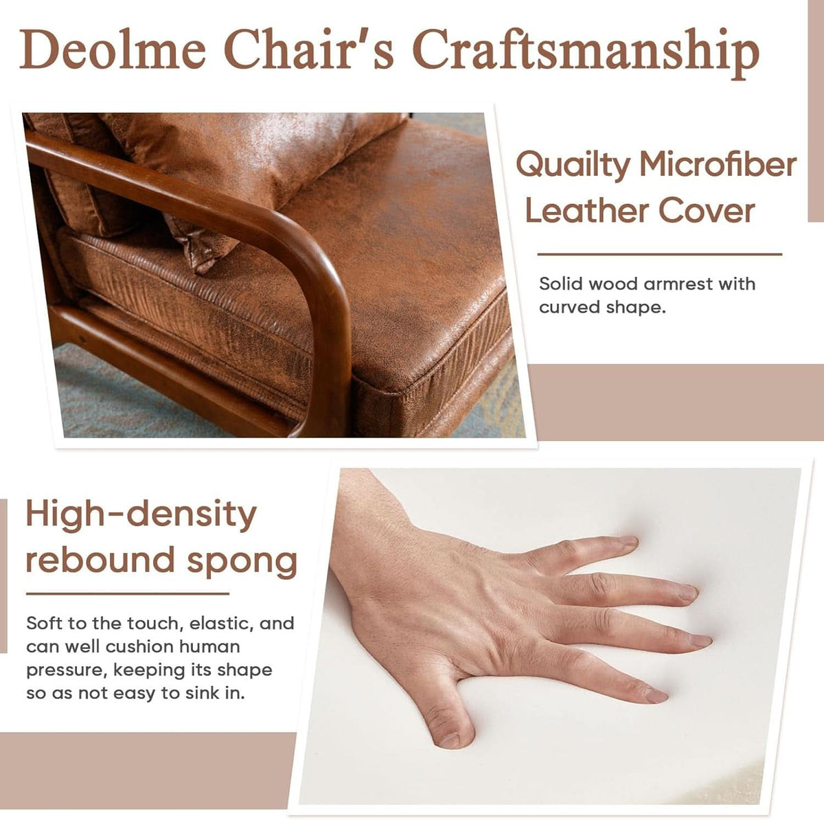 Brown Microfiber Midcentury Modern Accent Chair Set-3