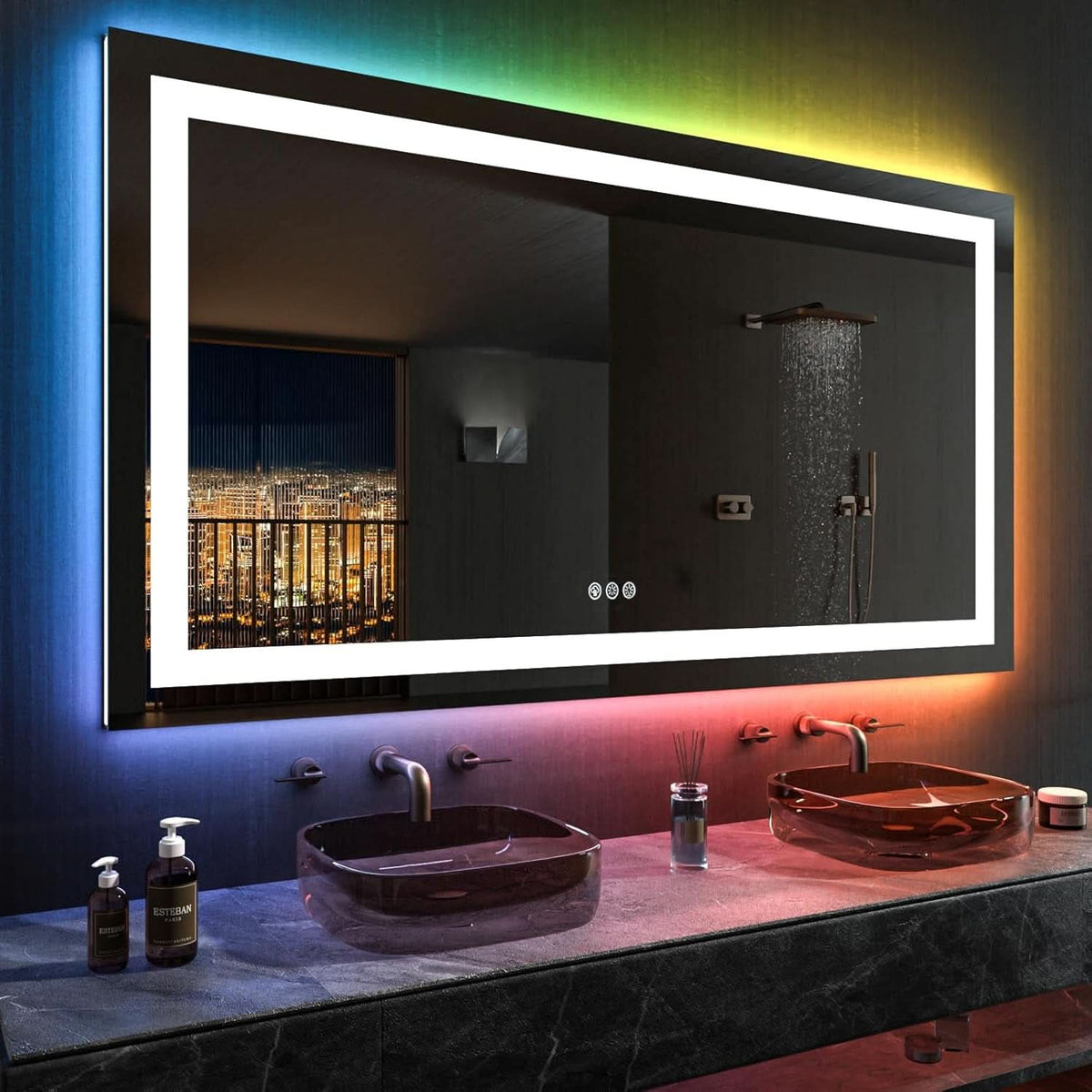 60x30 Inch RGB Dimmable LED Vanity Mirror Anti Fog Back lit-1