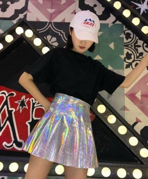 Fashion High-Waist Pleated Skirt with Shiny Finish