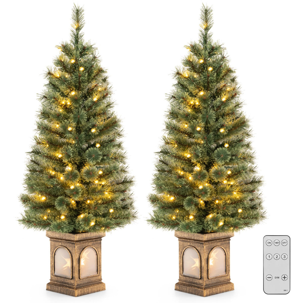 NNECW 125CM Christmas Entrance Tree with Pine Needles &amp; Cement-Filled Base-2 pieces-1