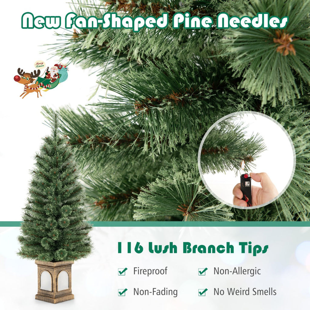 NNECW 125CM Christmas Entrance Tree with Pine Needles &amp; Cement-Filled Base-2 pieces-2