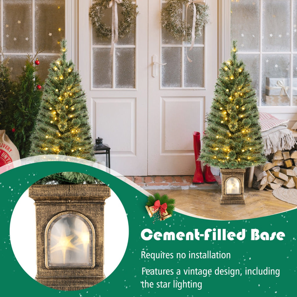 NNECW 125CM Christmas Entrance Tree with Pine Needles &amp; Cement-Filled Base-2 pieces-4