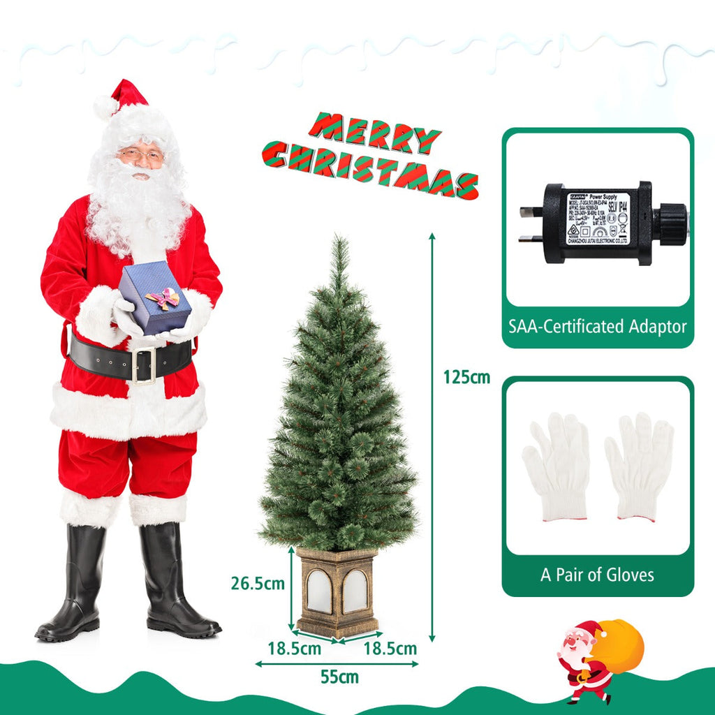 NNECW 125CM Christmas Entrance Tree with Pine Needles &amp; Cement-Filled Base-2 pieces-3