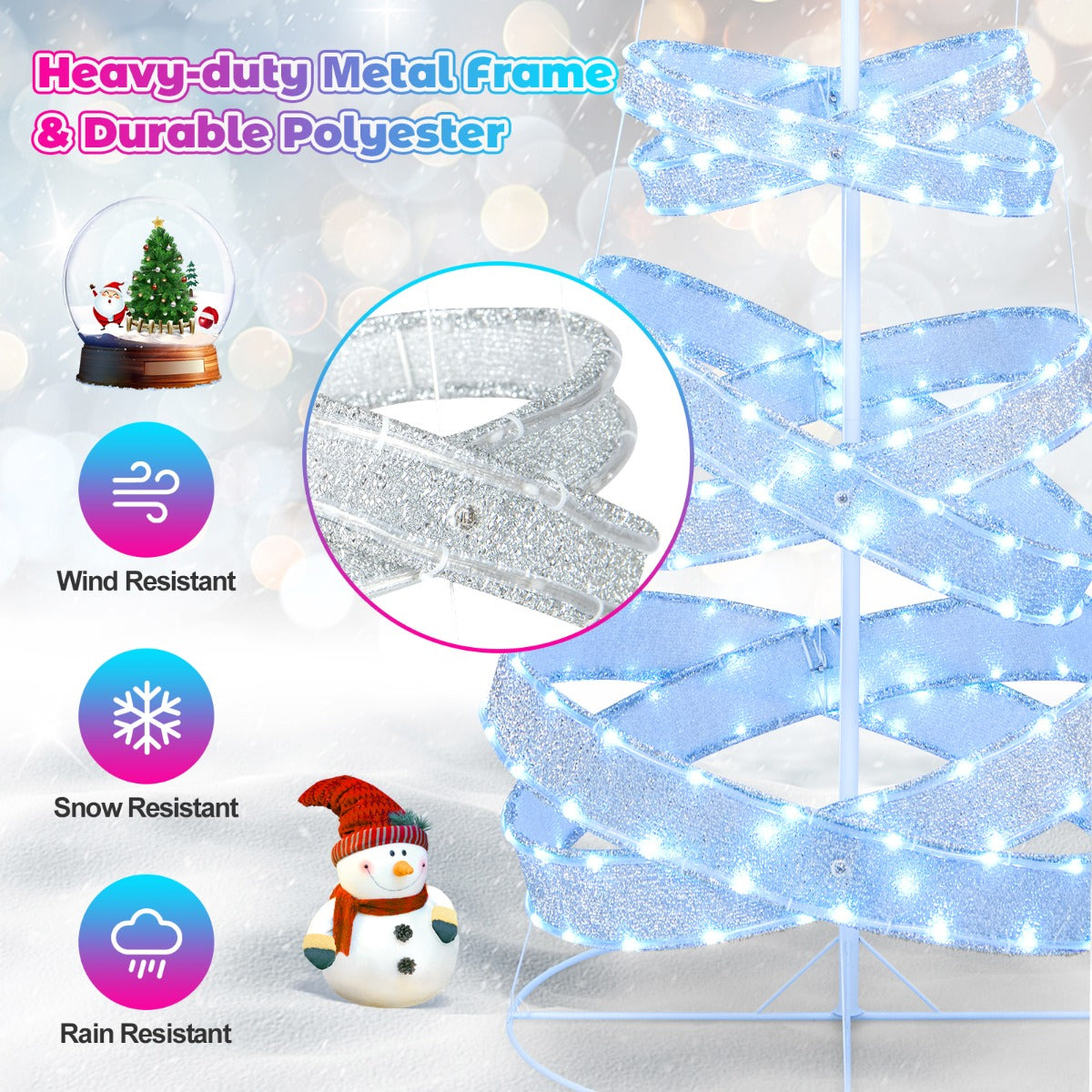 NNECW 210 cm Outdoor Spiral Christmas Tree with 341 LED Lights for Party-4