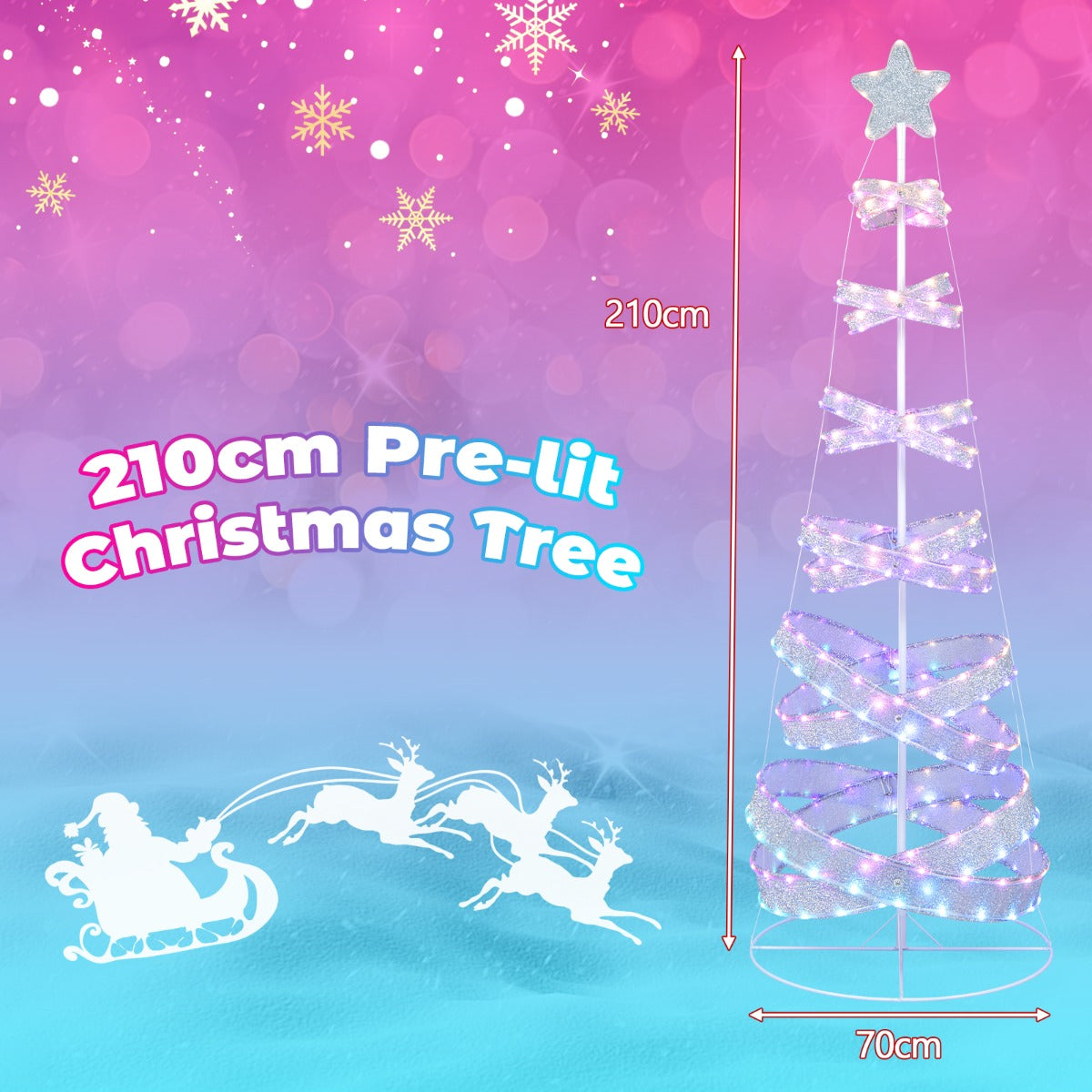NNECW 210 cm Outdoor Spiral Christmas Tree with 341 LED Lights for Party-3