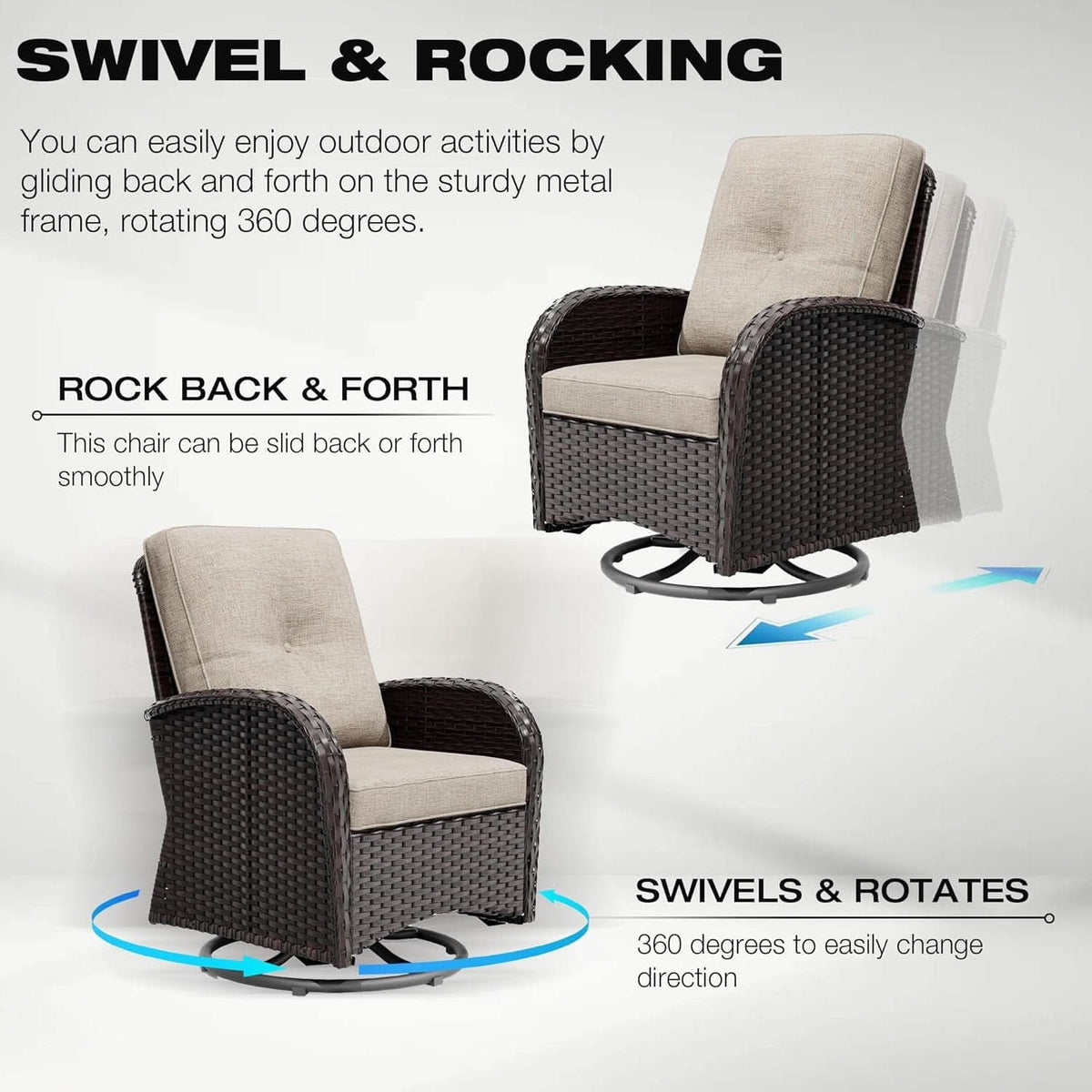 Outdoor Swivel Rocker Chairs 3 Piece Wicker Set Cushioned-3